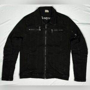 Kilogram Men's Black Denim Jacket - Biker/Motorcycle Style size M